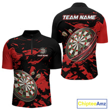 Load image into Gallery viewer, Personalized Black And Red Splash Dart Polo &amp; Quarter Zip Custom Dart Shirt For Men Darts Jersey TDM4168