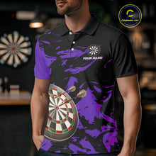 Load image into Gallery viewer, Personalized Black And Purple Splash Dart Polo &amp; Quarter Zip Custom Dart Shirt For Men Darts Jersey TDM4169