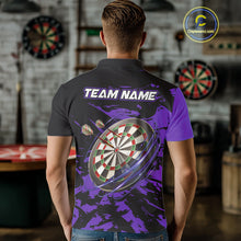 Load image into Gallery viewer, Personalized Black And Purple Splash Dart Polo &amp; Quarter Zip Custom Dart Shirt For Men Darts Jersey TDM4169