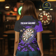Load image into Gallery viewer, Personalized Black And Purple Splash Dart Polo &amp; Quarter Zip Custom Dart Shirt For Women Dart Jersey TDM4169