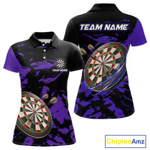Load image into Gallery viewer, Personalized Black And Purple Splash Dart Polo &amp; Quarter Zip Custom Dart Shirt For Women Dart Jersey TDM4169