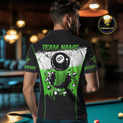 Personalized Green Funny Break 8 Ball Grunge Billiard Shirt For Men Custom Pool Team Jersey TDM4339