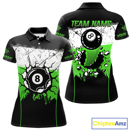 Personalized Green Funny Break 8 Ball Grunge Billiard Shirt For Women Custom Pool Team Jersey TDM4339