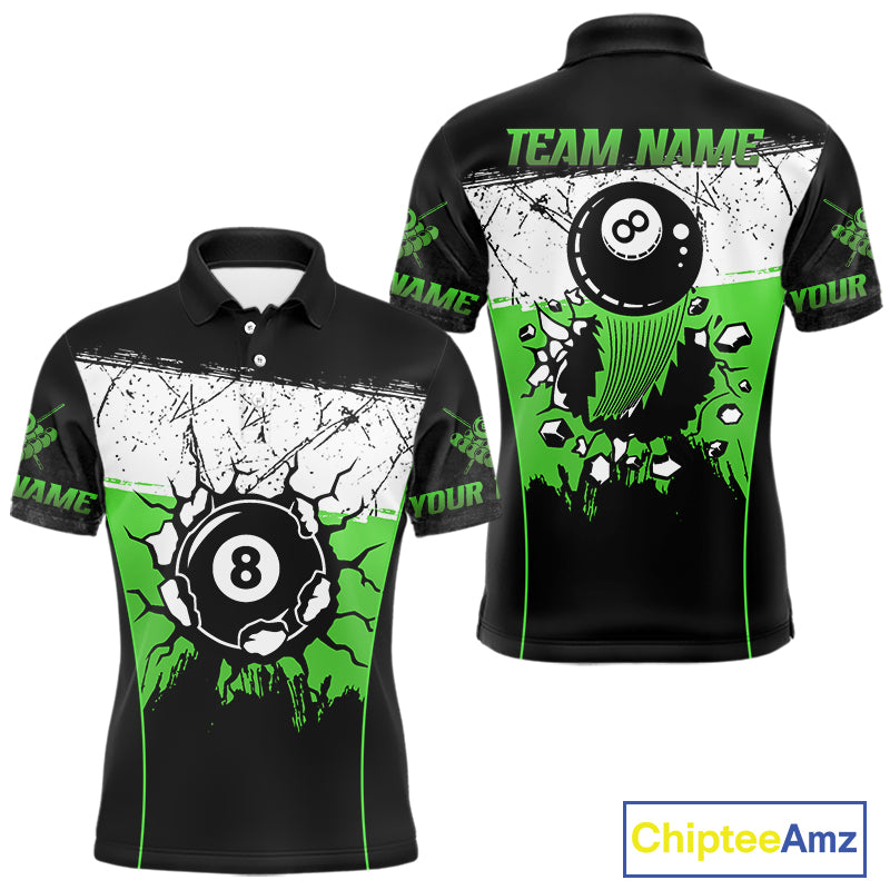 Personalized Green Funny Break 8 Ball Grunge Billiard Shirt For Men Custom Pool Team Jersey TDM4339