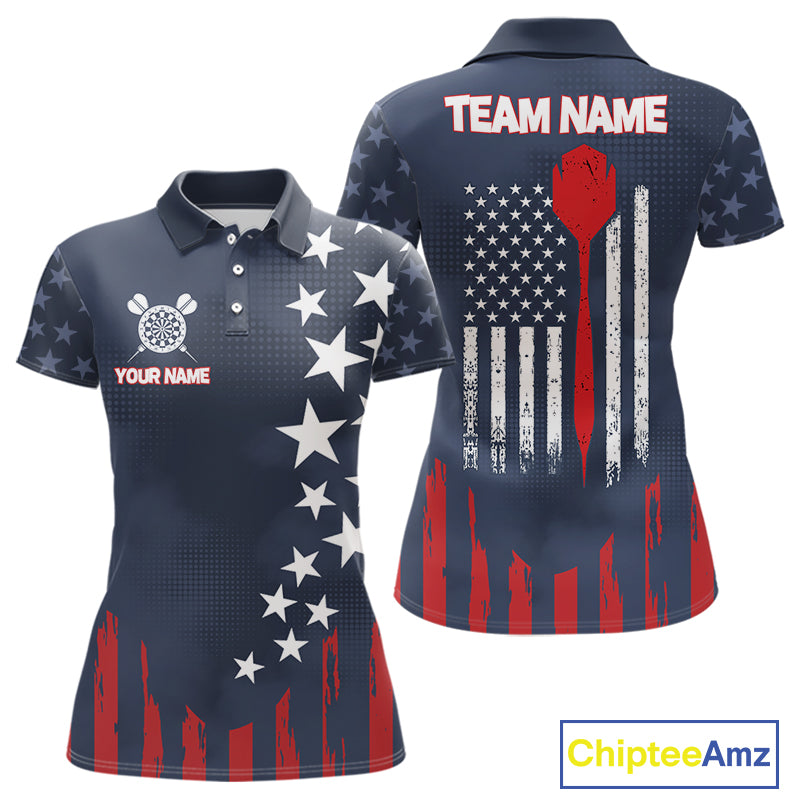 Personalized American Flag Navy Blue Darts Shirt For Women Custom Patriotic Darts Team Jerseys TDM4343