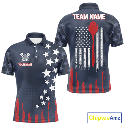 Personalized American Flag Navy Blue Darts Shirt For Men Custom Patriotic Darts Team Jerseys TDM4343