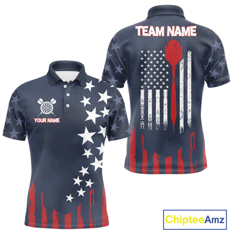 Personalized American Flag Navy Blue Darts Shirt For Men Custom Patriotic Darts Team Jerseys TDM4343