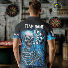 Load image into Gallery viewer, Blue Flaming Lightning Skeleton Darts Shirt For Men Custom Darts Jersey Team Polo &amp; Quarter Zip TDM4344