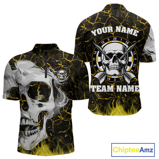 Personalized Yellow 3D Fire Crack Skull Dart Shirts Custom Scary Dart Shirts For Men Dart Jersey TDM4761