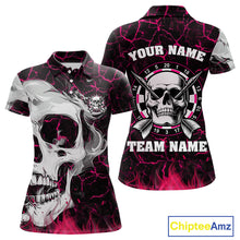 Load image into Gallery viewer, Personalized Pink 3D Fire Crack Skull Dart Shirts Custom Scary Dart Shirts For Women Dart Jersey TDM4762