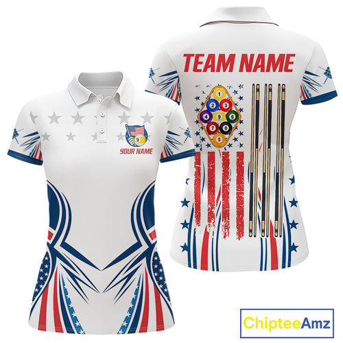 Patriotic American Flag 9 Ball Billiard Shirt For Women Custom Pool Team Jerseys Polo & Quarter Zip TDM4770