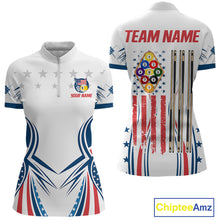 Load image into Gallery viewer, Patriotic American Flag 9 Ball Billiard Shirt For Women Custom Pool Team Jerseys Polo &amp; Quarter Zip TDM4770
