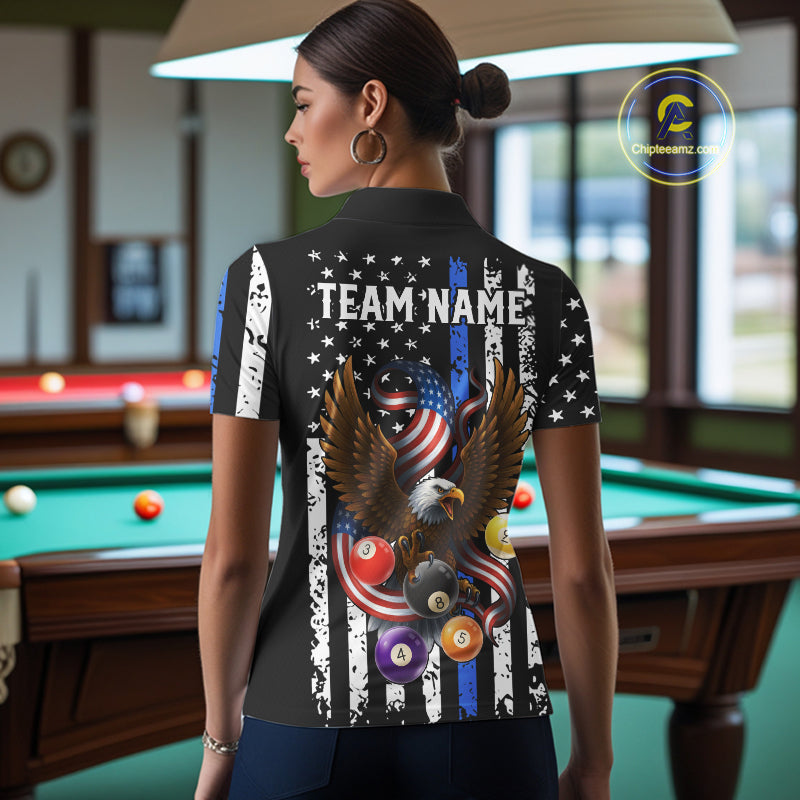 Billiard Eagle American Flag Stripes Pool Jersey For Women Custom Patriotic Billiard Team Shirt|Blue TDM4982