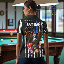 Load image into Gallery viewer, Billiard Eagle American Flag Stripes Pool Jersey For Women Custom Patriotic Billiard Team Shirt|Blue TDM4982
