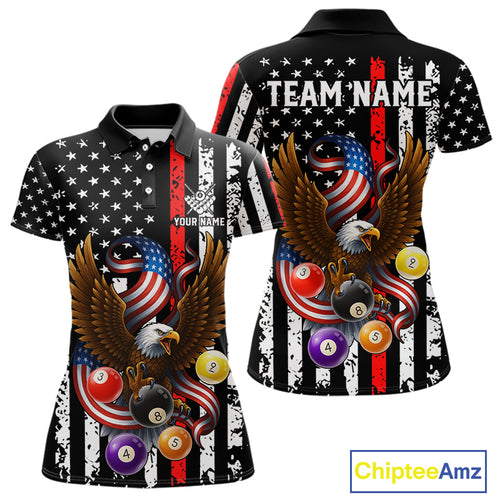 Billiard Eagle American Flag Stripes Pool Jersey For Women Custom Patriotic Billiard Team Shirt|Red TDM4983