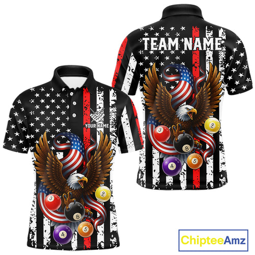 Billiard Eagle American Flag Stripes Pool Jersey For Men Custom Patriotic Billiard Team Shirt|Red TDM4983