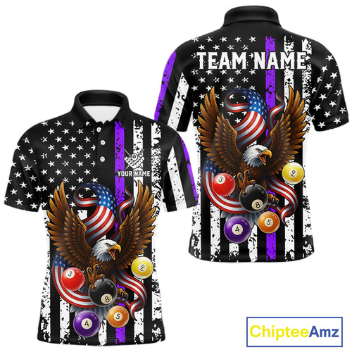 Billiard Eagle American Flag Stripes Pool Jersey For Men Custom Patriotic Billiard Shirt|Purple TDM4984