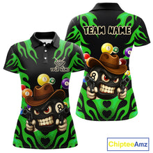 Load image into Gallery viewer, Personalized Green Funny Flame 8 Ball Billiard Shirt For Women Custom Pool Team Jersey Polo, 1/4 Zip TDM4985