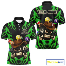 Load image into Gallery viewer, Personalized Green Funny Flame 8 Ball Billiard Shirt For Men Custom Pool Team Jersey Polo, 1/4 Zip TDM4985