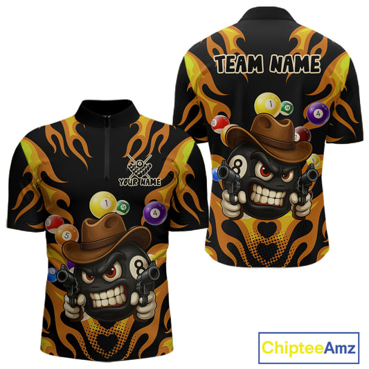 Orange Funny Flame 8 Ball Billiard Shirt For Men Custom Pool Team Jersey Polo & Quarter Zip TDM4986
