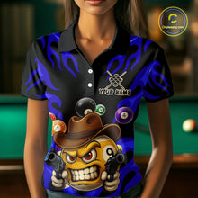 Load image into Gallery viewer, Personalized Blue Funny Flame 9 Ball Billiard Shirt For Women Custom Pool Team Jersey Polo &amp; 1/4 Zip TDM4987