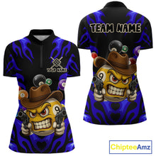Load image into Gallery viewer, Personalized Blue Funny Flame 9 Ball Billiard Shirt For Women Custom Pool Team Jersey Polo &amp; 1/4 Zip TDM4987