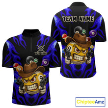 Load image into Gallery viewer, Personalized Blue Funny Flame 9 Ball Billiard Shirt For Men Custom Pool Team Jersey Polo &amp; 1/4 Zip TDM4987