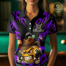 Load image into Gallery viewer, Personalized Purple Funny Flame 9 Ball Billiard Shirt For Women, Pool Team Jersey Polo &amp; 1/4 Zip TDM4988