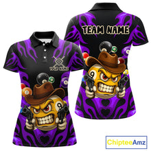 Load image into Gallery viewer, Personalized Purple Funny Flame 9 Ball Billiard Shirt For Women, Pool Team Jersey Polo &amp; 1/4 Zip TDM4988