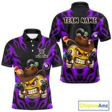 Load image into Gallery viewer, Personalized Purple Funny Flame 9 Ball Billiard Shirt For Men, Pool Team Jersey Polo &amp; 1/4 Zip TDM4988