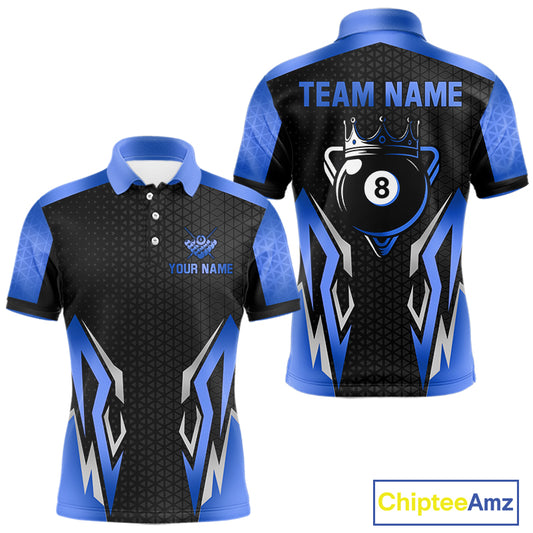 Black And Blue 8 Ball Pool Crown Billiard Shirt For Men Custom Billiard Jersey Team Polo & 1/4 Zip TDM4990