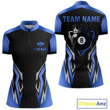 Load image into Gallery viewer, Black And Blue 8 Ball Pool Crown Billiard Shirt For Women Custom Billiard Jersey Team Polo &amp; 1/4 Zip TDM4990