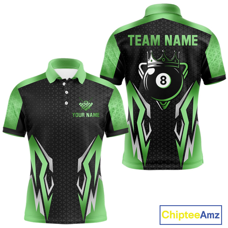 Black And Green 8 Ball Pool Crown Billiard Shirt For Men Custom Billiard Jersey Polo & 1/4 Zip TDM4991