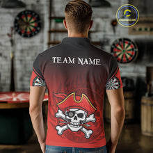 Load image into Gallery viewer, Red Black Funny Pirate Flame Skull Darts Shirt For Men Custom Dart Jerseys Team Polo &amp; 1/4 Zip TDM5177
