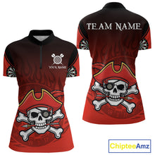 Load image into Gallery viewer, Red Black Funny Pirate Flame Skull Darts Shirt For Women Custom Dart Jerseys Team Polo &amp; 1/4 Zip TDM5177