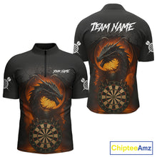 Load image into Gallery viewer, Personalized Black Grey Dragon Darts Shirt For Men Custom Fire Dart Jersey Team Polo &amp; 1/4 Zip TDM5179