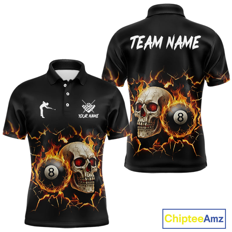Personalized Skull 8 Ball Fire Billiard Shirt For Men Custom Pool Team Shirt, Billiard Jersey TDM5424