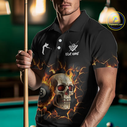 Personalized Skull 8 Ball Fire Billiard Shirt For Men Custom Pool Team Shirt, Billiard Jersey TDM5424
