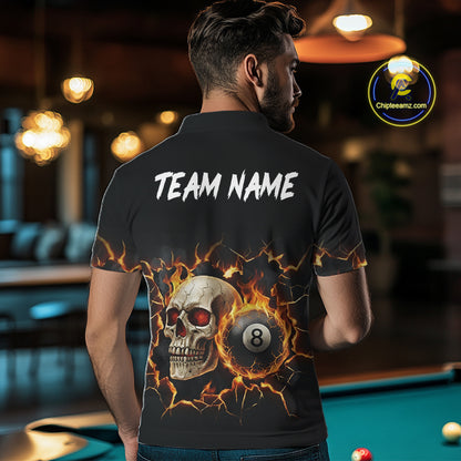 Personalized Skull 8 Ball Fire Billiard Shirt For Men Custom Pool Team Shirt, Billiard Jersey TDM5424