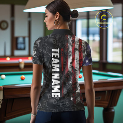 Personalized Smoke American Flag 8 Ball Billiard Shirts For Women Custom Patriotic Pool Team Jerseys TDM5430