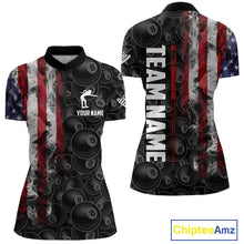 Load image into Gallery viewer, Personalized Smoke American Flag 8 Ball Billiard Shirts For Women Custom Patriotic Pool Team Jerseys TDM5430