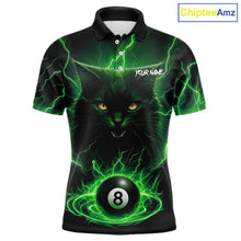 Load image into Gallery viewer, Green 8 Ball Thunder Lightning Cat Billiard Shirt For Men Custom Pool Team Jersey Polo &amp; 1/4 Zip TDM5696