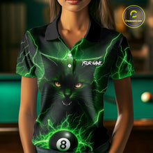 Load image into Gallery viewer, Green 8 Ball Thunder Lightning Cat Billiard Shirt For Women Custom Pool Team Jersey Polo &amp; 1/4 Zip TDM5696