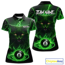 Load image into Gallery viewer, Green 8 Ball Thunder Lightning Cat Billiard Shirt For Women Custom Pool Team Jersey Polo &amp; 1/4 Zip TDM5696