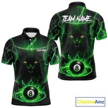 Load image into Gallery viewer, Green 8 Ball Thunder Lightning Cat Billiard Shirt For Men Custom Pool Team Jersey Polo &amp; 1/4 Zip TDM5696