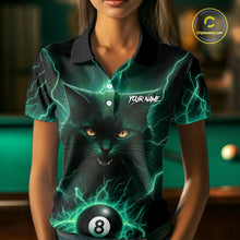 Load image into Gallery viewer, Turquoise 8 Ball Lightning Cat Billiard Shirt For Women Custom Pool Team Jersey Polo &amp; 1/4 Zip TDM5697