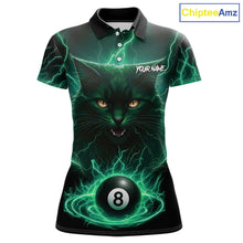 Load image into Gallery viewer, Turquoise 8 Ball Lightning Cat Billiard Shirt For Women Custom Pool Team Jersey Polo &amp; 1/4 Zip TDM5697