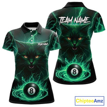 Load image into Gallery viewer, Turquoise 8 Ball Lightning Cat Billiard Shirt For Women Custom Pool Team Jersey Polo &amp; 1/4 Zip TDM5697