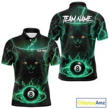 Load image into Gallery viewer, Turquoise 8 Ball Lightning Cat Billiard Shirt For Men Custom Pool Team Jersey Polo &amp; 1/4 Zip TDM5697