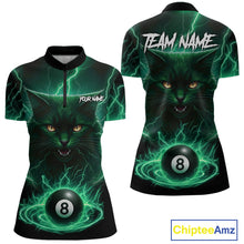 Load image into Gallery viewer, Turquoise 8 Ball Lightning Cat Billiard Shirt For Women Custom Pool Team Jersey Polo &amp; 1/4 Zip TDM5697
